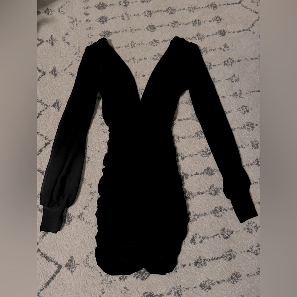 Windsor ruched black v-neck dress